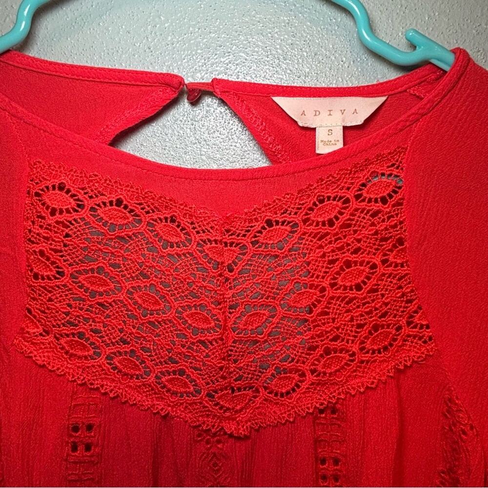 Adiva Red Boho Lace Peasant Top | Size Small - Picture 3 of 9